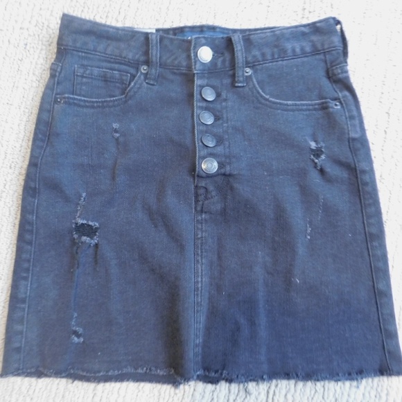 Aeropostale Black Denim Skirt 00 Distressed Jeans - Picture 2 of 8